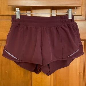 Lululemon Hottie Hot, low-rise, lined shorts, 2.5 inch, burgundy